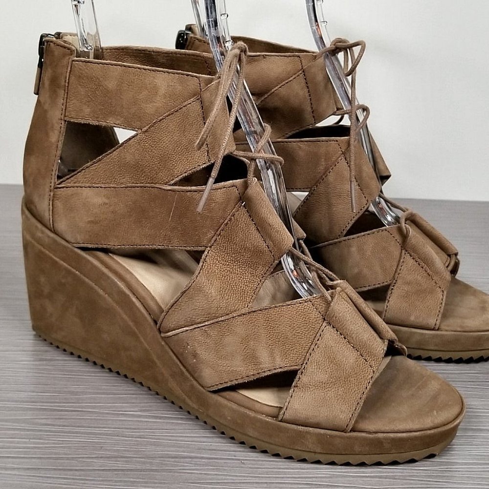 Eileen Fisher 'Dibs' Lace-Up Wedge Sandal, Sienna Leather, Women's Size 8.5
